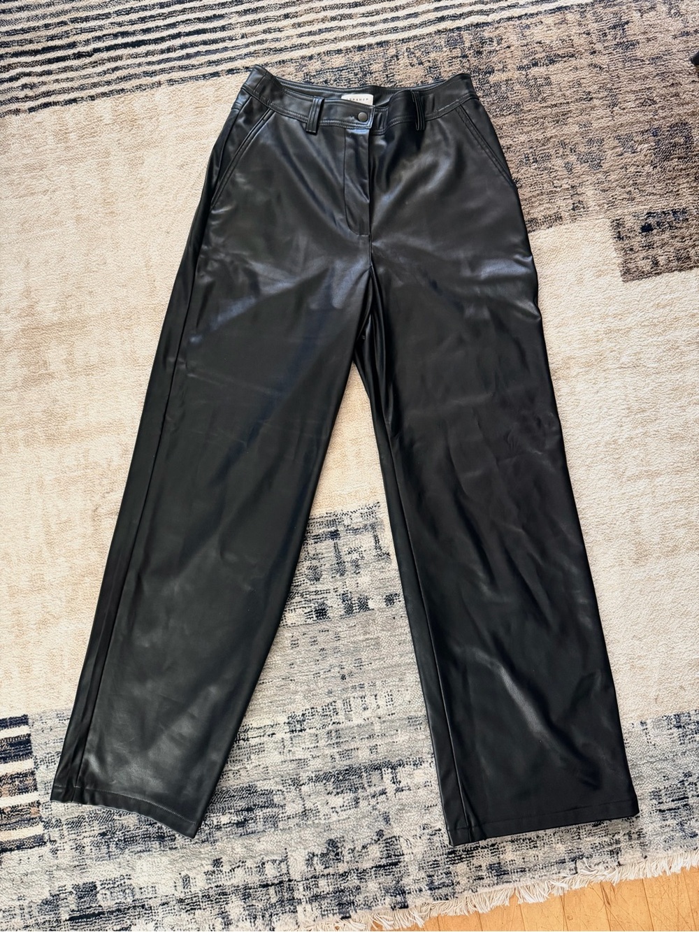 Topshop Black Faux Leather Wide-Leg Trousers
